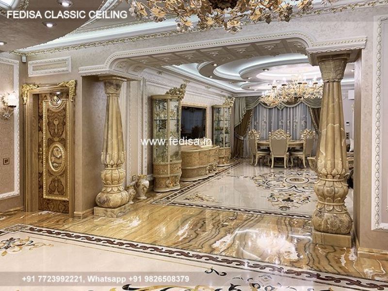 Classical Roof Ceiling Design Luxury Pop Led Light Design