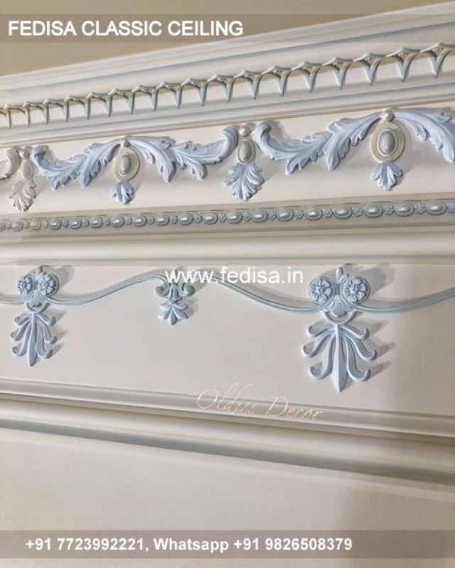 Classical Plus Minus Pop Design 2044 Luxury False Ceiling For Hall With 2 Fans