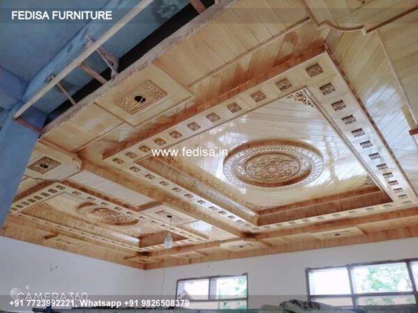 Classical False Ceiling Design For Hall With Two Fans Luxury Double Height Lobby Ceiling Design