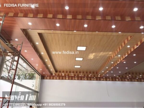 Wooden Ceiling Design Two Fan False Ceiling Design Wooden Ceiling Design For Living Room N0-580