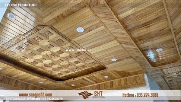 Wooden Ceiling Design False Ceiling For Hall With 2 Fans Modern Wooden Ceiling Design N0-794