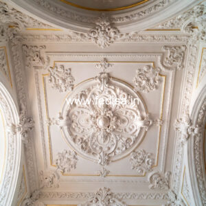 Carved Ceiling Design False Ceiling With Fan And Chandelier No-3350