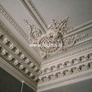 Carved Ceiling Design False Ceiling For Hall With 2 Fans No-3904