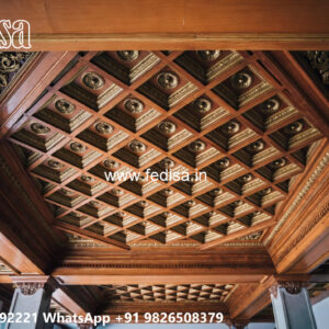 Wooden Classic Ceiling Design Pop Design For Hall With 2 Fans No-12238