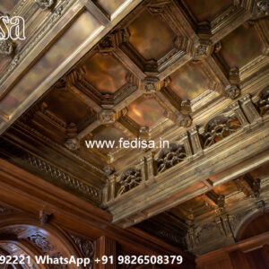 Wooden Classic Ceiling Design Double Fan Box Pop Design No-12296