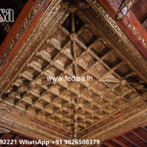 Wooden Classic Ceiling Design Bedroom Pop Design With Fan No-12386