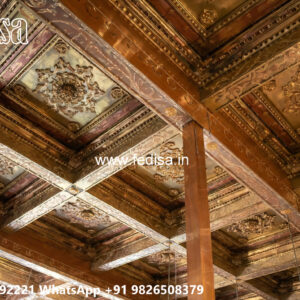 Wooden Classic Ceiling Design Pop Down Ceiling Lobby Design No-12547