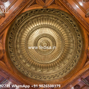 Wooden Classic Ceiling Design Golden Color Pop Design No-12570