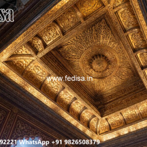 Wooden Classic Ceiling Design Double Fan Pop Design For Hall No-12795