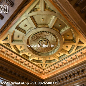 Wooden Classic Ceiling Design Pop For Rectangular Hall No-12831