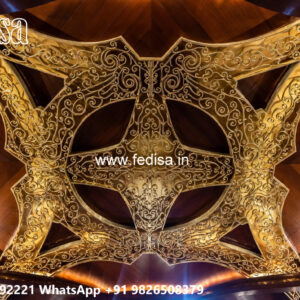 Wooden Classic Ceiling Design Pop Plus Minus Design For Lobby No-13384