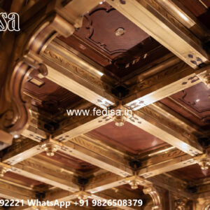 Wooden Classic Ceiling Design Pop Design For Hall With Two Fans No-13434