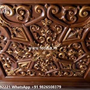 Wooden Classic Ceiling Design Pop Design For Lobby Two Fan No-13524