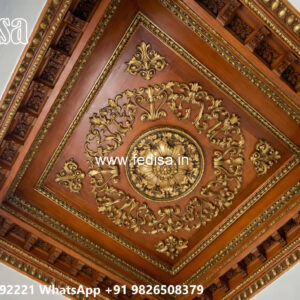 Wooden Classic Ceiling Design Simple False Ceiling Design For Hall With 2 Fans No-13560