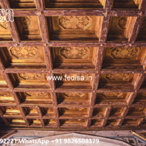 Wooden Classic Ceiling Design False Ceiling For Hall With 2 Fans No-13758