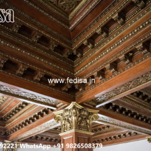 Wooden Classic Ceiling Design False Ceiling With Two Fans No-13828