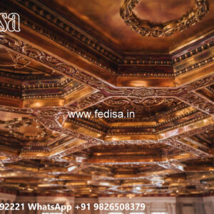 Wooden Classic Ceiling Design 4 Fan Pop Design For Hall No-14017