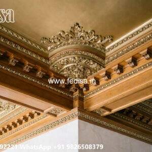 Wooden Classic Ceiling Design Pop Design With Two Fans No-14074