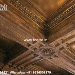 Wooden Classic Ceiling Design Golden Color Pop Design No-6088