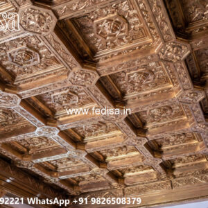 Wooden Classic Ceiling Design Pop Design For Living Room With 2 Fans No-6174