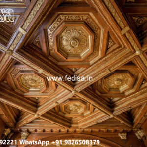 Wooden Classic Ceiling Design Pop For Rectangular Hall No-6349