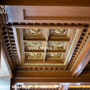 Wooden Classic Ceiling Design White Cement Pop Design No-6414