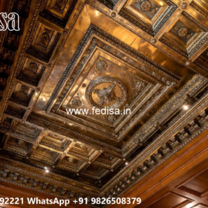 Wooden Classic Ceiling Design False Ceiling For Hall With 2 Fans No-7276