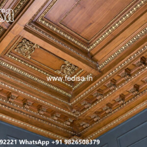 Wooden Classic Ceiling Design L Shape Hall False Ceiling Design No-7345