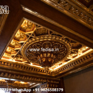 Wooden Classic Ceiling Design False Ceiling Design With Two Fans And Chandelier No-7468