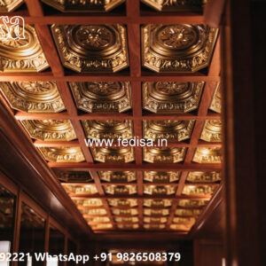 Wooden Classic Ceiling Design High Ceiling Living Room Design No-7484