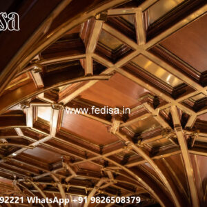 Wooden Classic Ceiling Design Living Room False Ceiling Design With Fan No-7516