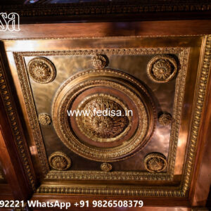 Wooden Classic Ceiling Design Pop Pooja Room Design No-8604