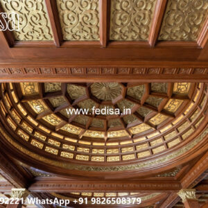 Wooden Classic Ceiling Design Pop Plus Minus Design For Big Hall No-9009