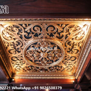 Wooden Classic Ceiling Design Double Height False Ceiling Design No-9141