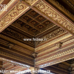 Wooden Classic Ceiling Design False Ceiling For Hall With 2 Fans No-9369