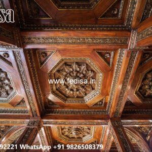 Wooden Classic Ceiling Design Pop Plus Minus Design For Lobby No-10145