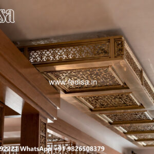 Wooden Classic Ceiling Design Pop Design For Small Hall No-10186
