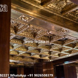 Wooden Classic Ceiling Design Pop Ceiling Design For Hall With 2 Fans No-10307