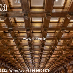 Wooden Classic Ceiling Design Pop Design For Bedroom With Fan No-10334