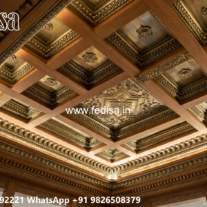 Wooden Classic Ceiling Design Pop Flower Design For Hall No-10340