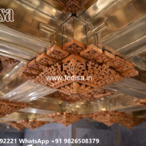 Wooden Classic Ceiling Design Pop Design With Led Lights No-10362