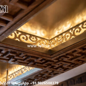 Wooden Classic Ceiling Design Living Room False Ceiling Design With Fan No-10524