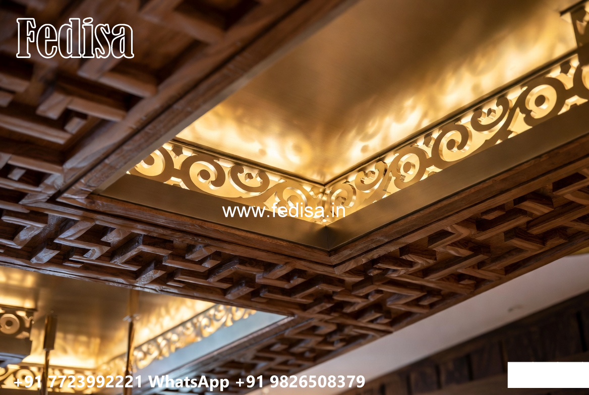 Wooden Classic Ceiling Design Living Room False Ceiling Design With Fan No-10524