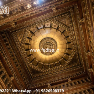 Wooden Classic Ceiling Design 3 Fan Pop Design For Hall No-10530