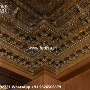 Wooden Classic Ceiling Design Pop Design With Two Fans No-10565