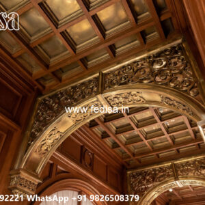 Wooden Classic Ceiling Design Front Balcony Pop Design No-10809