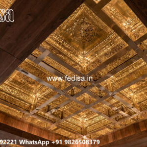 Wooden Classic Ceiling Design Hall Pop Design With Two Fans No-10942