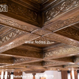 Wooden Classic Ceiling Design Pop False Ceiling Design For Hall With Two Fans No-11070