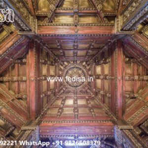 Wooden Classic Ceiling Design Pop Design For Lobby Three Fan No-11131
