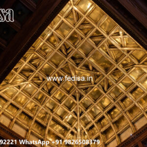 Wooden Classic Ceiling Design Pop Design For 2 Fan Room No-11197